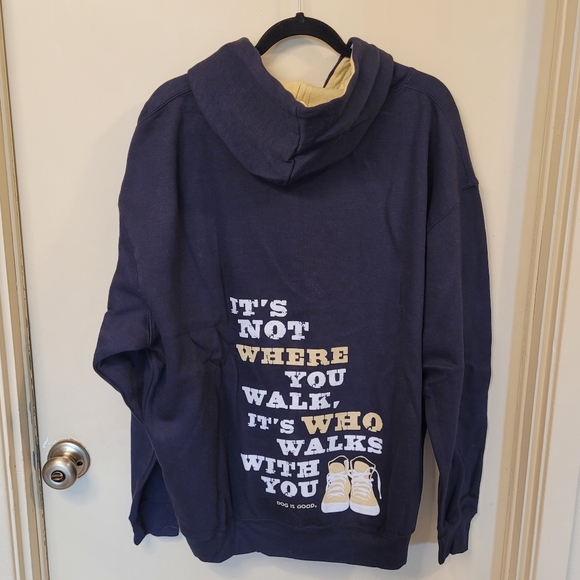 Dog Is Good Men's Graphic Hoodie Size XL Navy Blue "Never Walk Alone" NWT - Picture 2 of 9